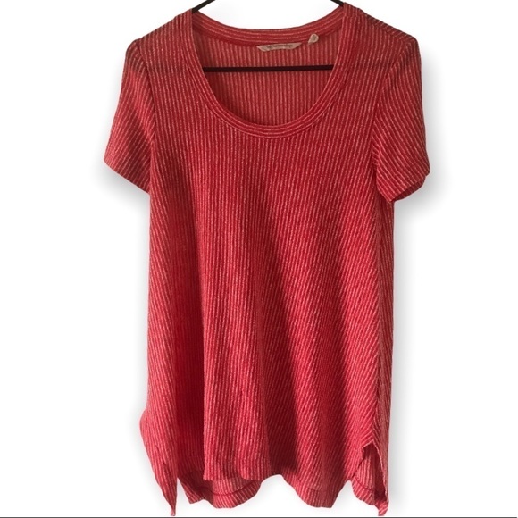 Soft surroundings red short sleeve white stripe top (T1) - Picture 1 of 4